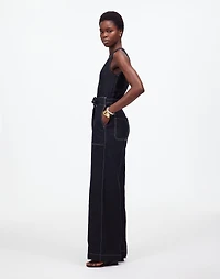 Contrast-Stitch Relaxed Straight-Leg Jumpsuit in Linen | Madewell