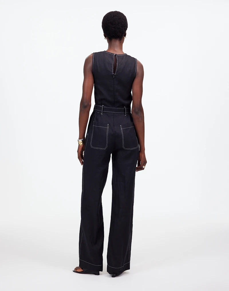Contrast-Stitch Relaxed Straight-Leg Jumpsuit in Linen | Madewell