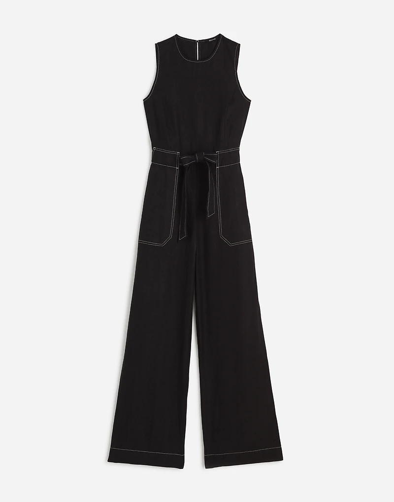 Contrast-Stitch Relaxed Straight-Leg Jumpsuit in Linen | Madewell