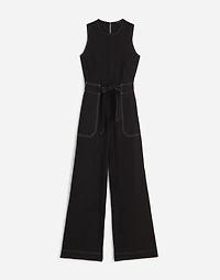 Contrast-Stitch Relaxed Straight-Leg Jumpsuit in Linen | Madewell
