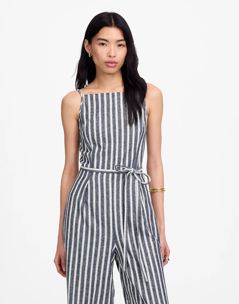 Pleated Wide-Leg Jumpsuit Pinstripe Linen | Madewell