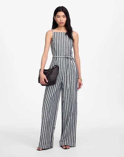 Pleated Wide-Leg Jumpsuit in Pinstripe Linen | Madewell