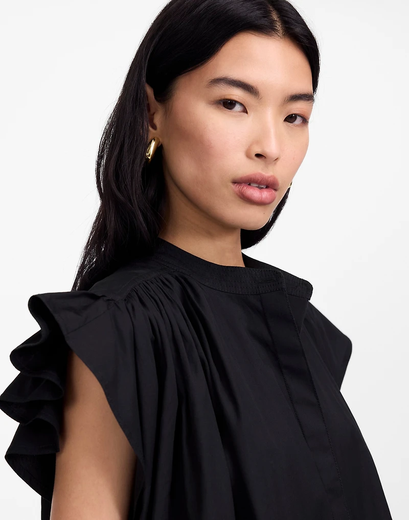 Flutter Sleeve Button-Front Mini Dress in Poplin | Madewell