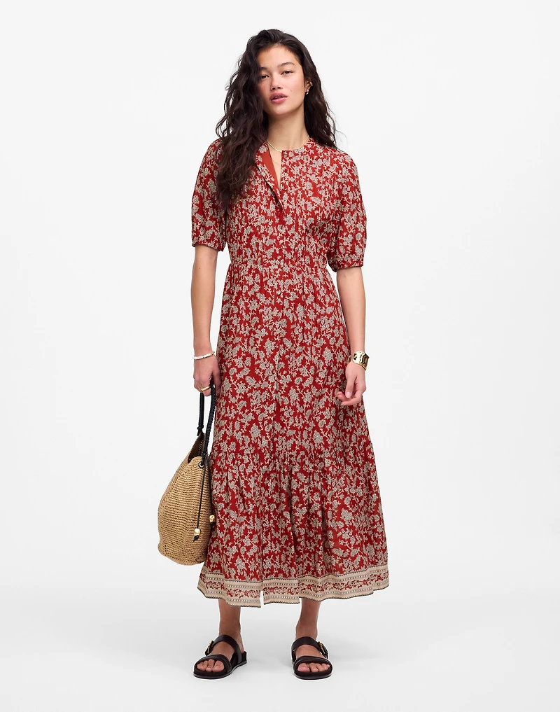 Pintucked Puff-Sleeve Midi Dress Floral | Madewell