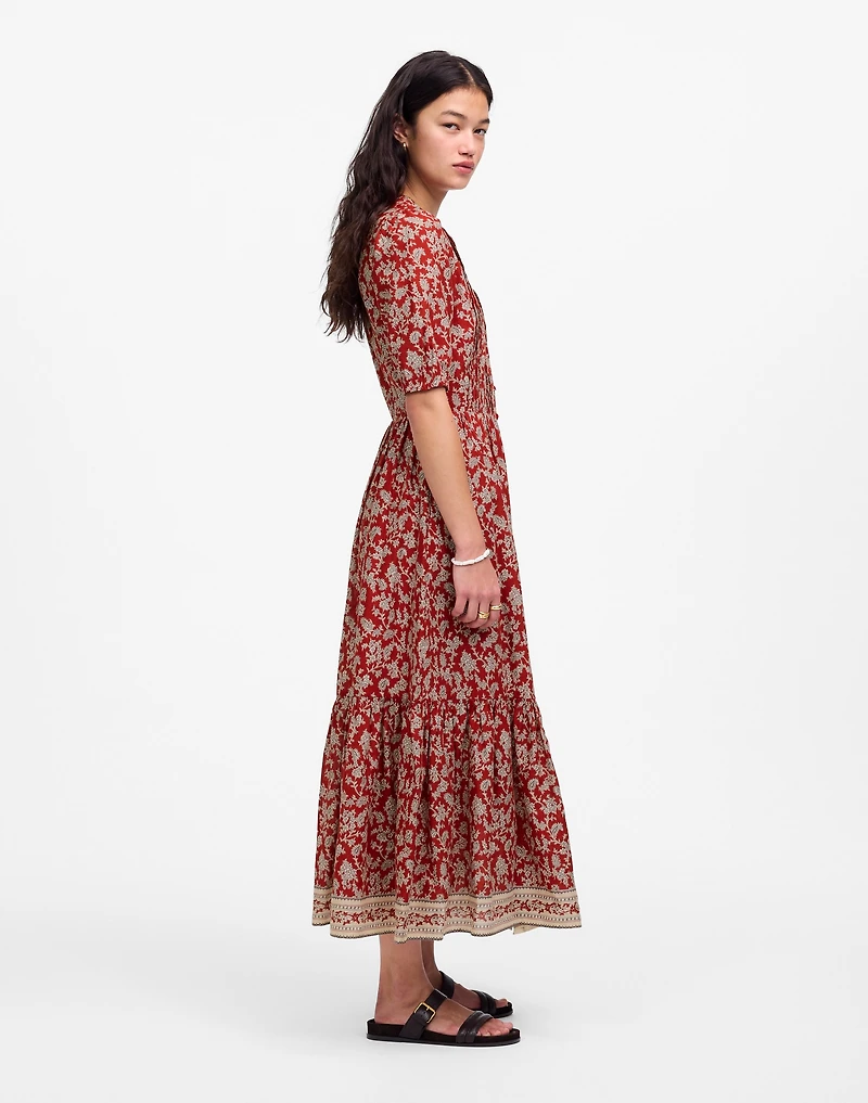 Pintucked Puff-Sleeve Midi Dress in Floral | Madewell
