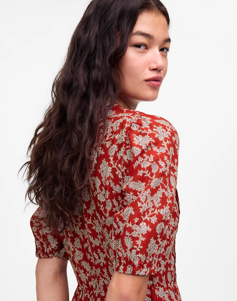 Pintucked Puff-Sleeve Midi Dress Floral | Madewell