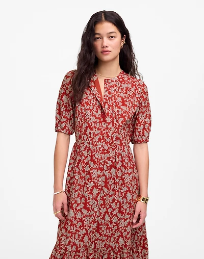 Pintucked Puff-Sleeve Midi Dress in Floral | Madewell