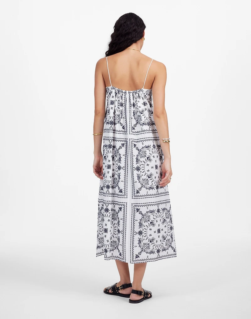 Embroidered Deep V-Neck Midi Dress Bandana | Madewell