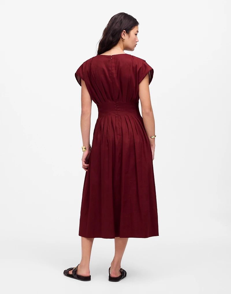 Pleated V-Neck Midi Dress | Madewell