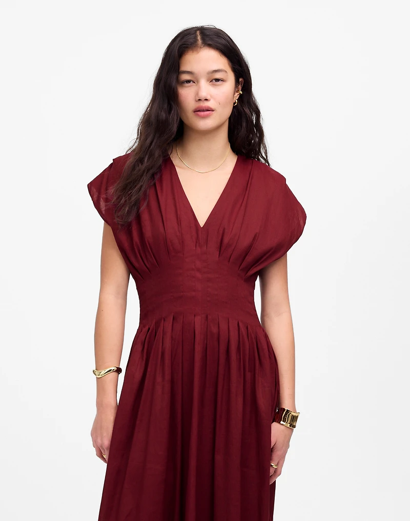 Pleated V-Neck Midi Dress | Madewell