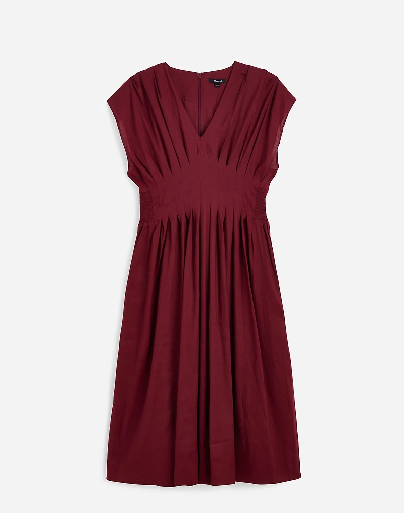 Pleated V-Neck Midi Dress | Madewell