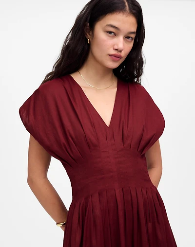 Pleated V-Neck Midi Dress | Madewell