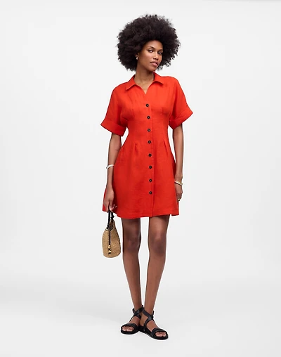 Pleated Mini Shirtdress in 100% Linen | Madewell
