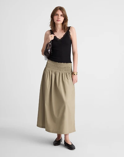 Smocked-Waist Poplin Midi Skirt | Madewell