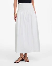 Smocked-Waist Poplin Midi Skirt