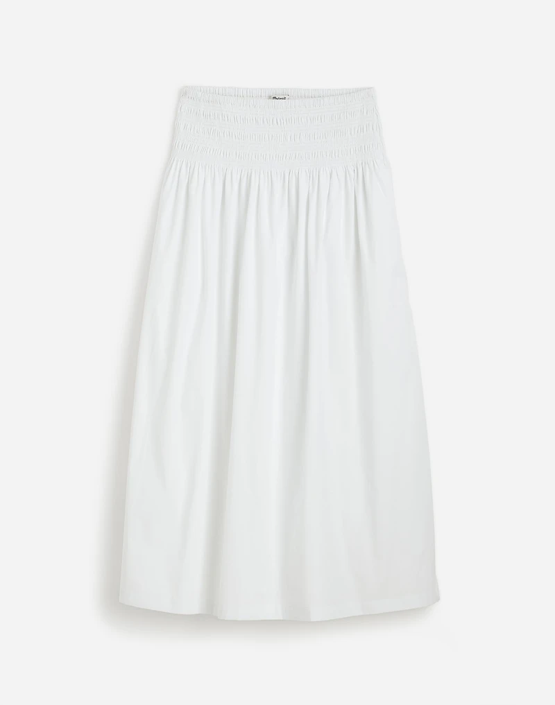 Smocked-Waist Poplin Midi Skirt