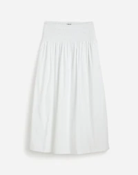 Smocked-Waist Poplin Midi Skirt