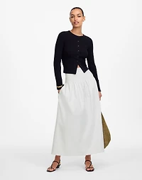 Smocked-Waist Poplin Midi Skirt