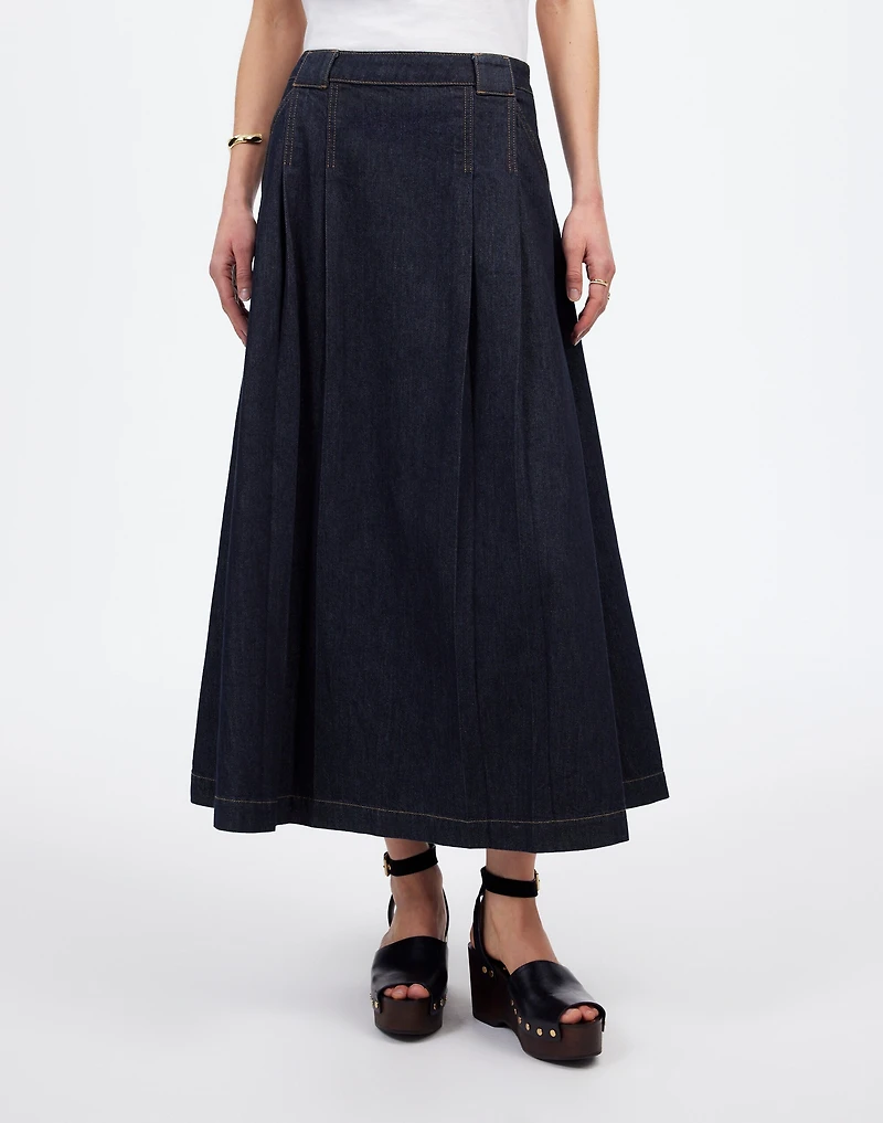 Pleated Denim Midi Skirt in Essex Wash | Madewell