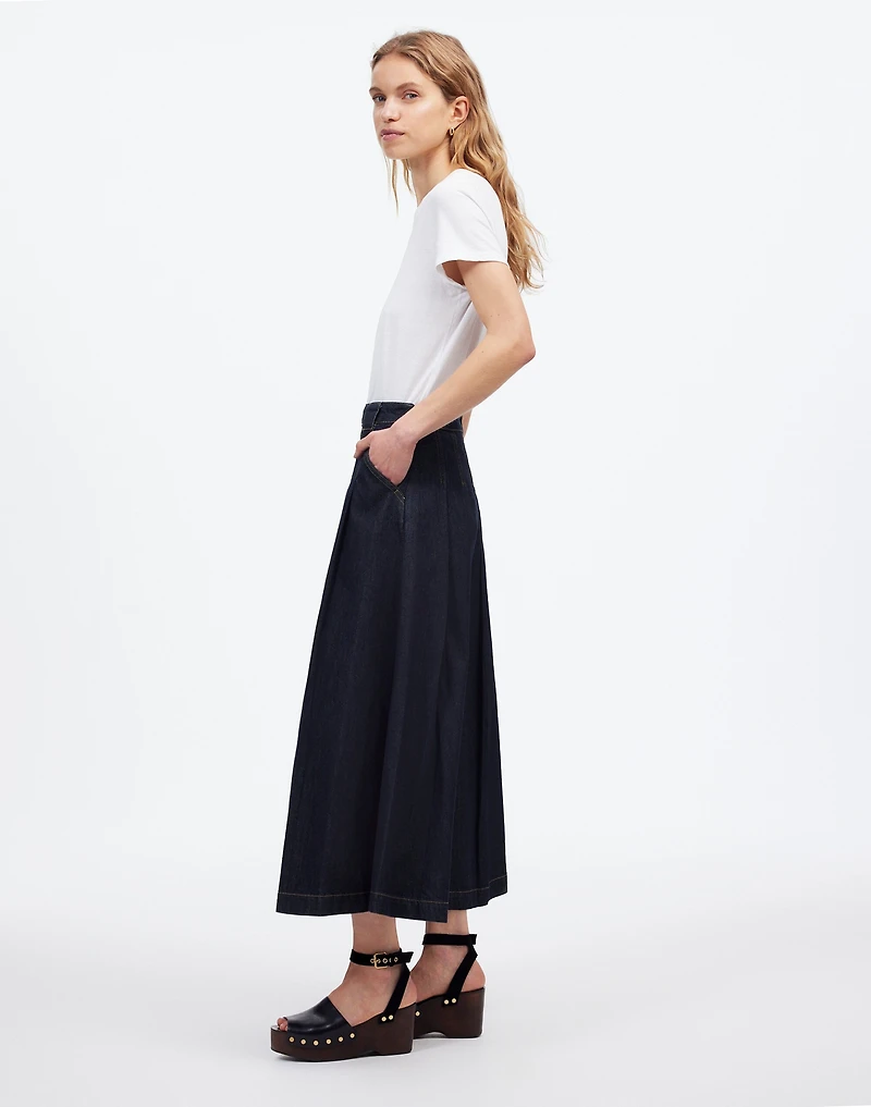Pleated Denim Midi Skirt in Essex Wash | Madewell