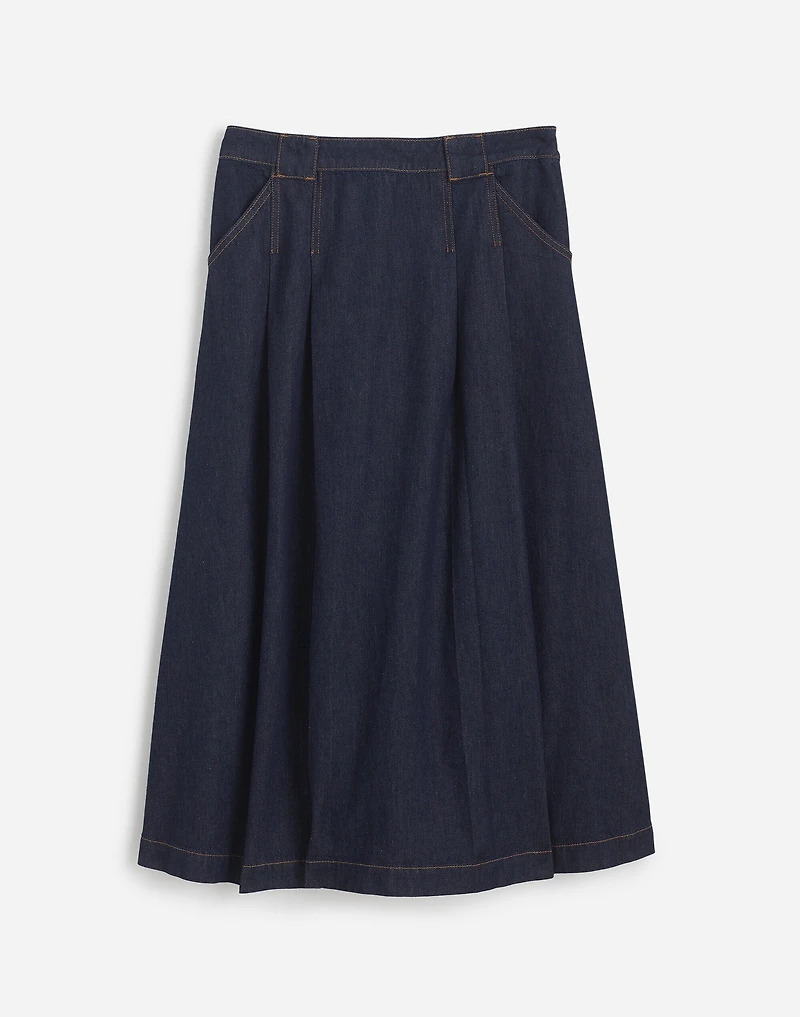 Pleated Denim Midi Skirt in Essex Wash | Madewell