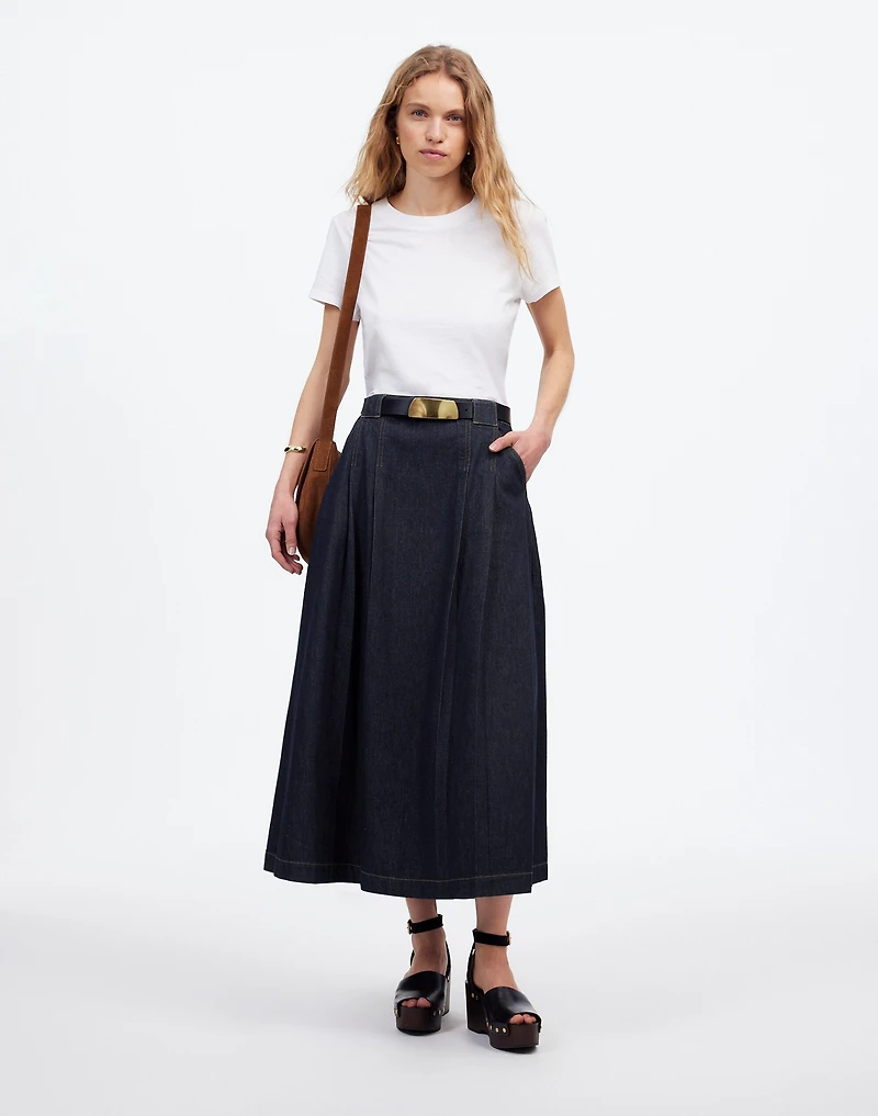 Pleated Denim Midi Skirt in Essex Wash | Madewell