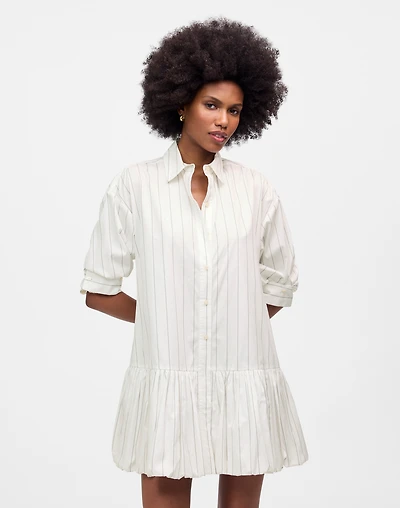 Bubble-Hem Mini Shirtdress Pinstripe Poplin | Madewell