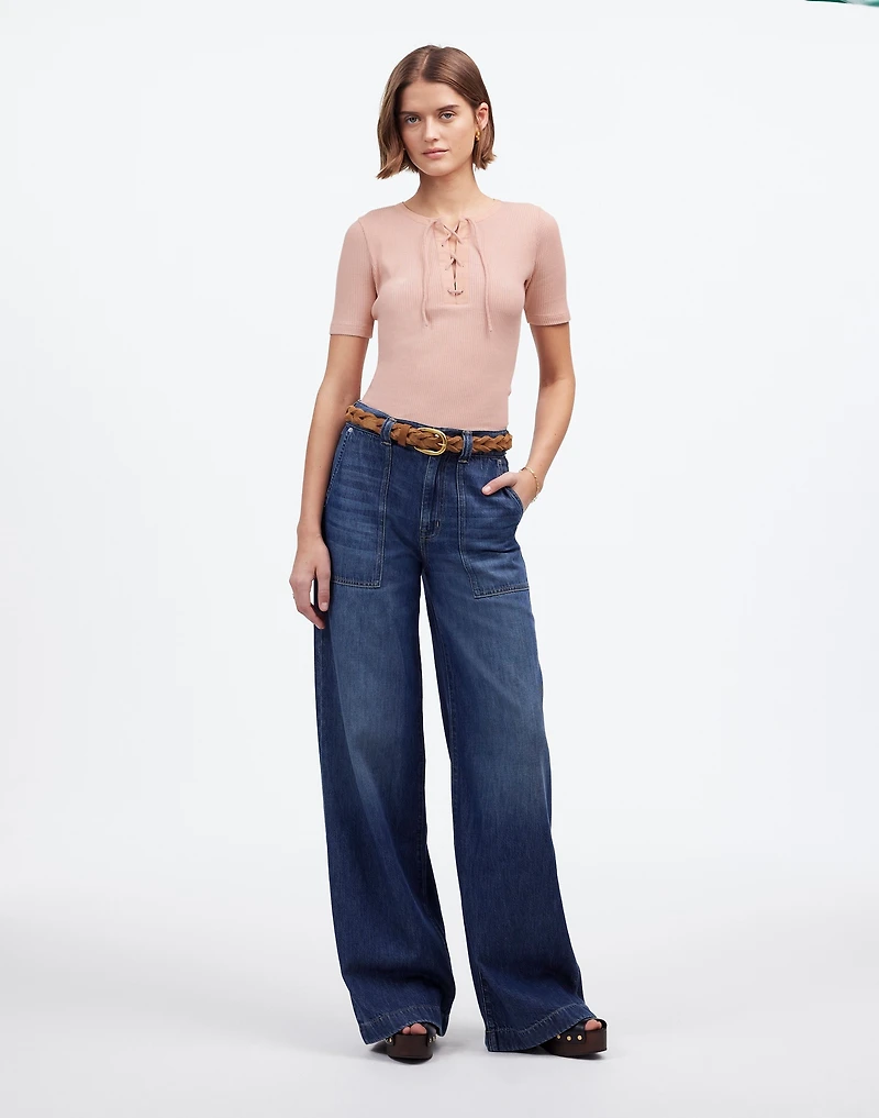 Ribbed Lace-Up Short-Sleeve Tee | Madewell