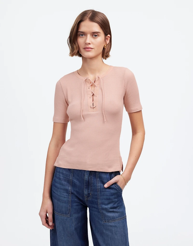 Ribbed Lace-Up Short-Sleeve Tee | Madewell