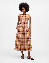 Smocked Boatneck Maxi Dress Plaid Seersucker | Madewell