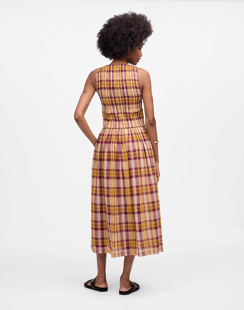 Smocked Boatneck Maxi Dress Plaid Seersucker | Madewell