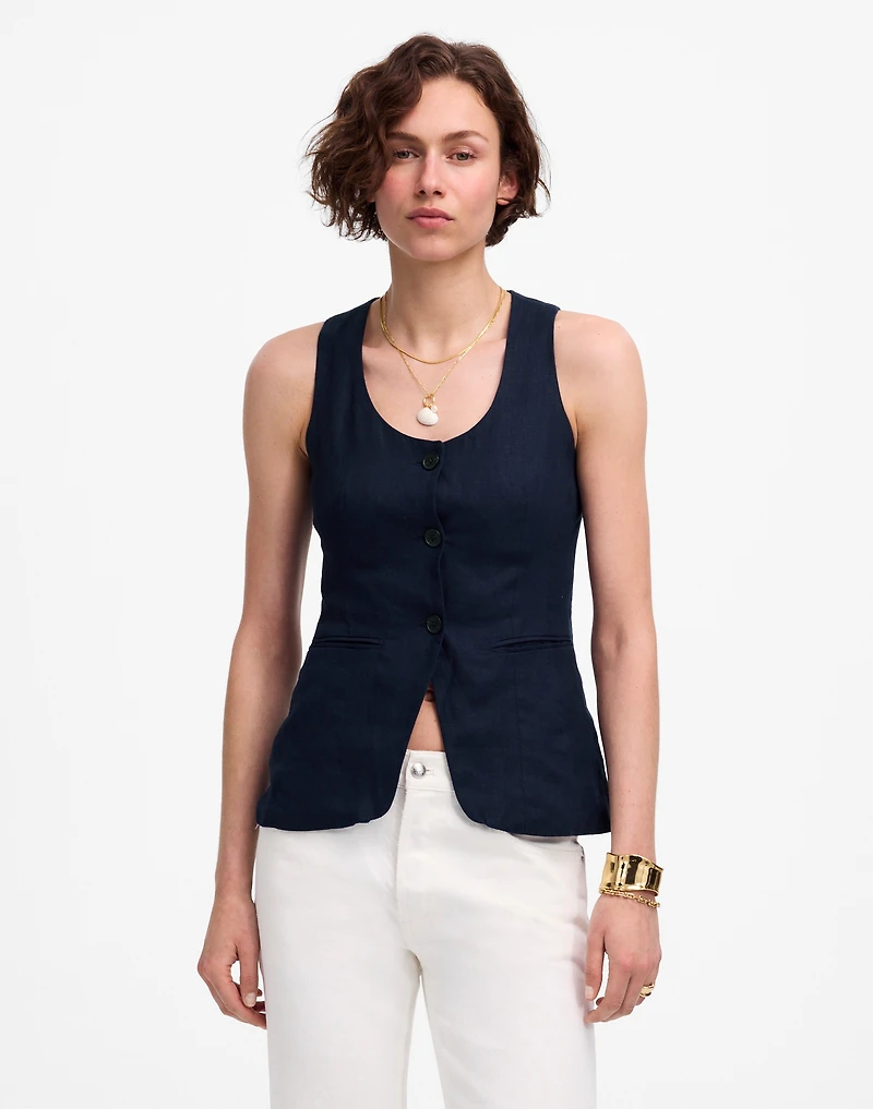 Linen Scoopneck Cutaway Vest | Madewell