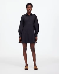 Seamed Long-Sleeve Mini Shirtdress in Poplin