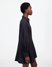 Seamed Long-Sleeve Mini Shirtdress in Poplin