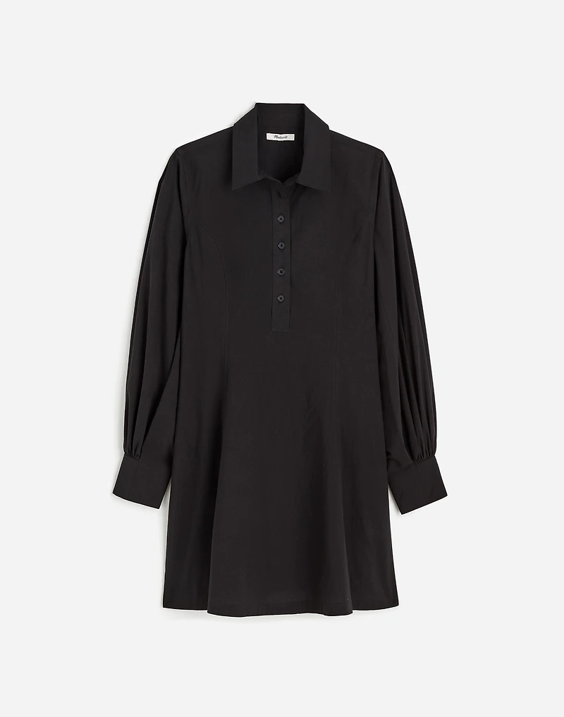 Seamed Long-Sleeve Mini Shirtdress in Poplin