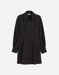 Seamed Long-Sleeve Mini Shirtdress in Poplin