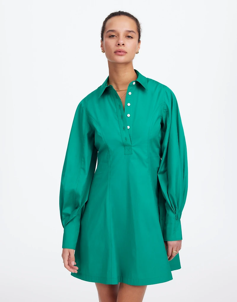 Seamed Long-Sleeve Mini Shirtdress in Poplin | Madewell