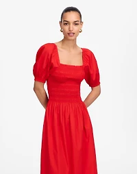 Smocked Puff Sleeve Midi Dress Poplin | Madewell