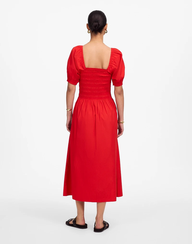 Smocked Puff Sleeve Midi Dress in Poplin | Madewell