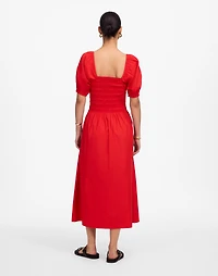 Smocked Puff Sleeve Midi Dress in Poplin | Madewell