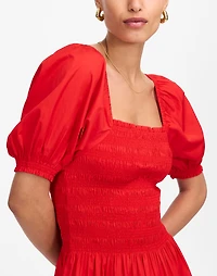 Smocked Puff Sleeve Midi Dress Poplin | Madewell
