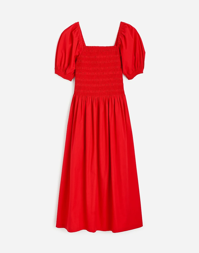 Smocked Puff Sleeve Midi Dress in Poplin | Madewell