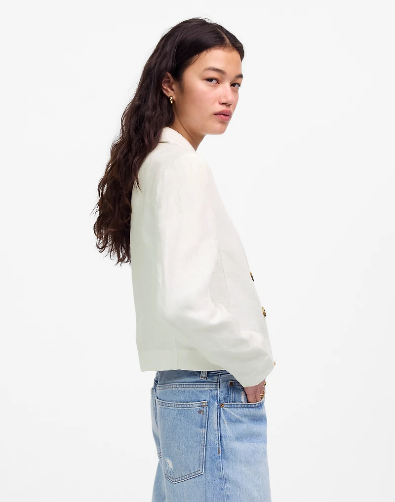 Double-Breasted Crop Blazer in 100% Linen | Madewell