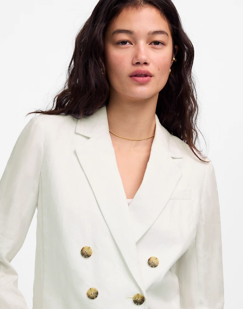 Double-Breasted Crop Blazer 100% Linen | Madewell