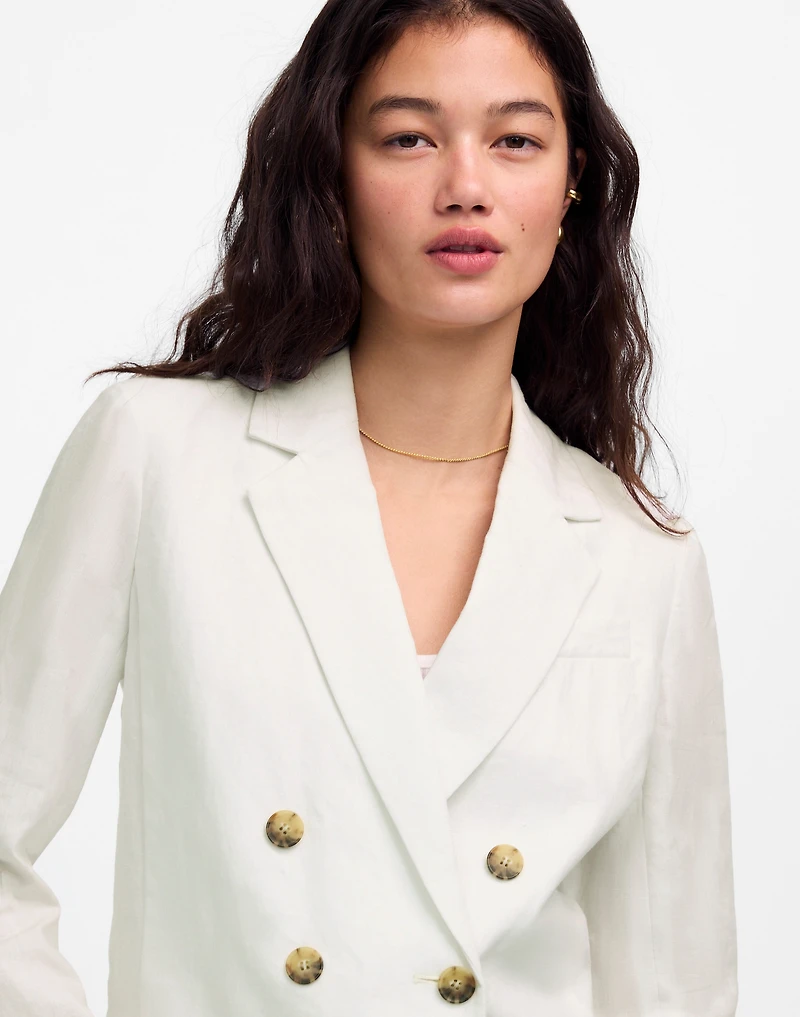 Double-Breasted Crop Blazer in 100% Linen | Madewell