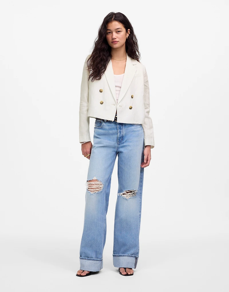 Double-Breasted Crop Blazer in 100% Linen | Madewell