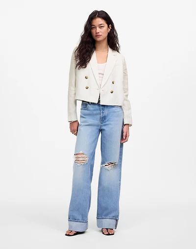 Double-Breasted Crop Blazer in 100% Linen | Madewell