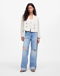 Double-Breasted Crop Blazer in 100% Linen | Madewell