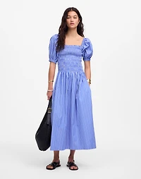 Smocked Puff Sleeve Midi Dress in Poplin | Madewell