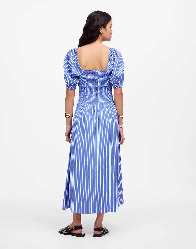 Smocked Puff Sleeve Midi Dress in Poplin | Madewell